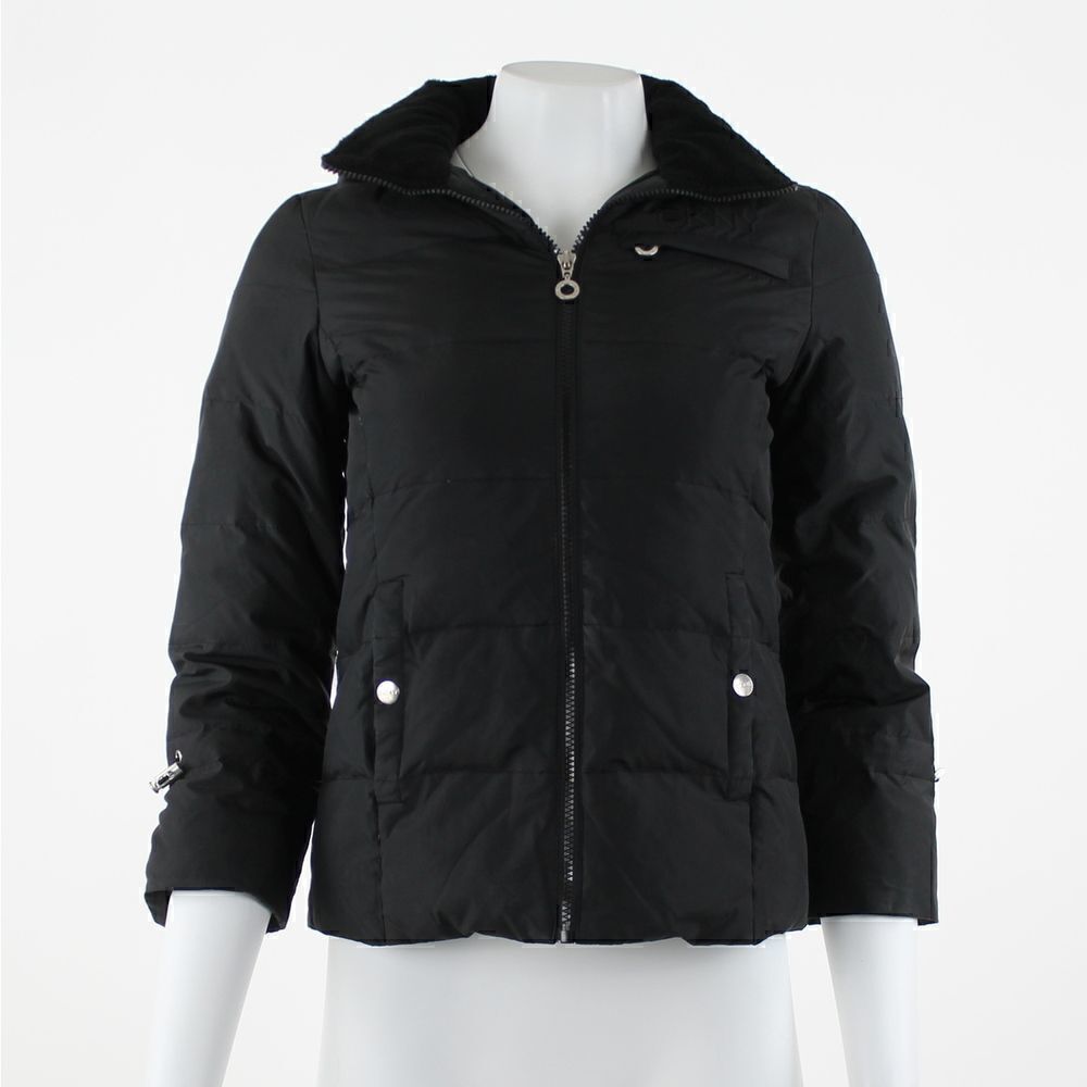 DKNY Women's Puffer Jacket in Black with Removable Hoodie